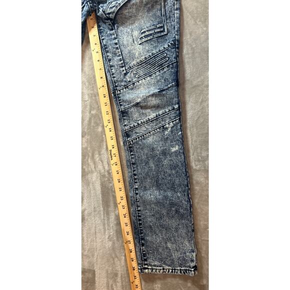 Phat Farm Jeans Mens 34x32 Stretch Skinny Biker Acid Wash Blue Size Retro Y2K - Picture 6 of 14